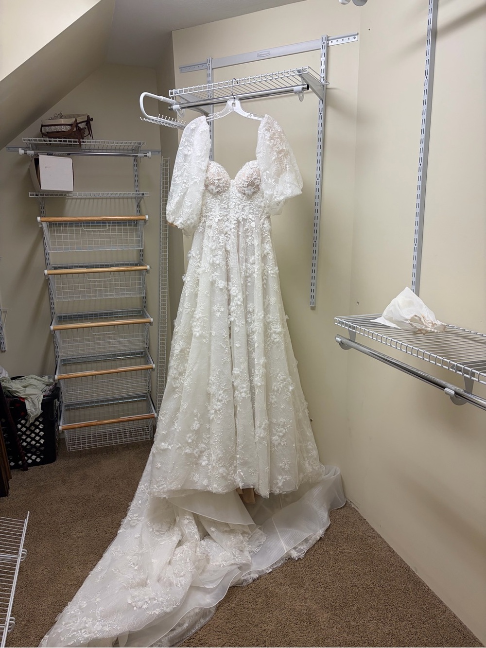 Martina Liana Ivory Lace Bridal Gown with Puff Sleeves